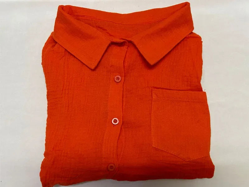 Summer Women's Suit Short Sets Outfits Muslin Suit For Women 2025 Two Piece Female Clothing Solid Button Outfits