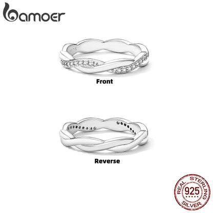 Anillo BAMOER de plata de ley 925 con circonita cúbica, chapado en oro de 14 quilates, para mujer, 3 colores, BSR248
