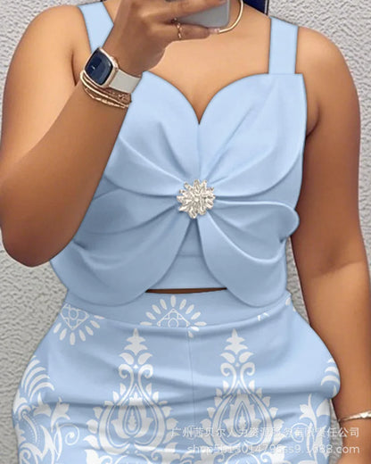 Shorts Pant Set Women Two Piece Sets Matching Sets Sling Tops Short Pants High Waist Print Y2k Streetwear Elegant Work Beach