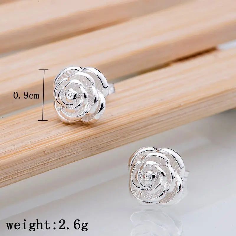 Hot 925 Sterling Silver Pretty rose Flower stud Earrings for Women Fashion classic party wedding Jewelry Holiday gifts San Remo Shops