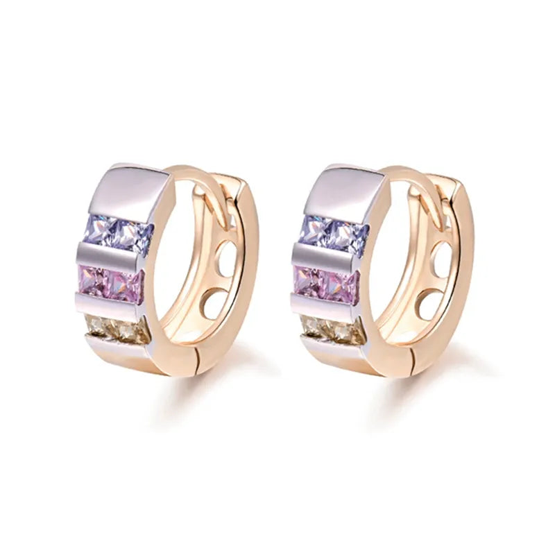 Colorful CZ Stone Small Hoop Earrings with Gold Plating for Women 1E2 Desers