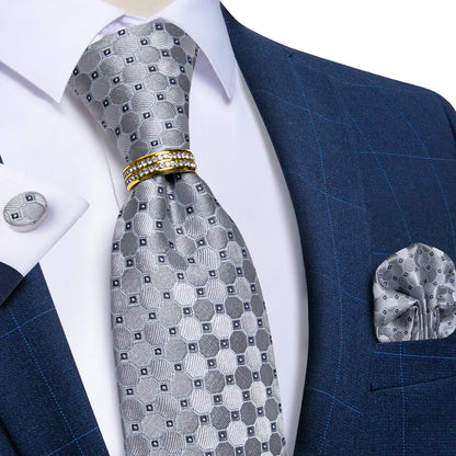Tie with Ring Silk Ties for Men with Handkerchief Cufflinks  8cm