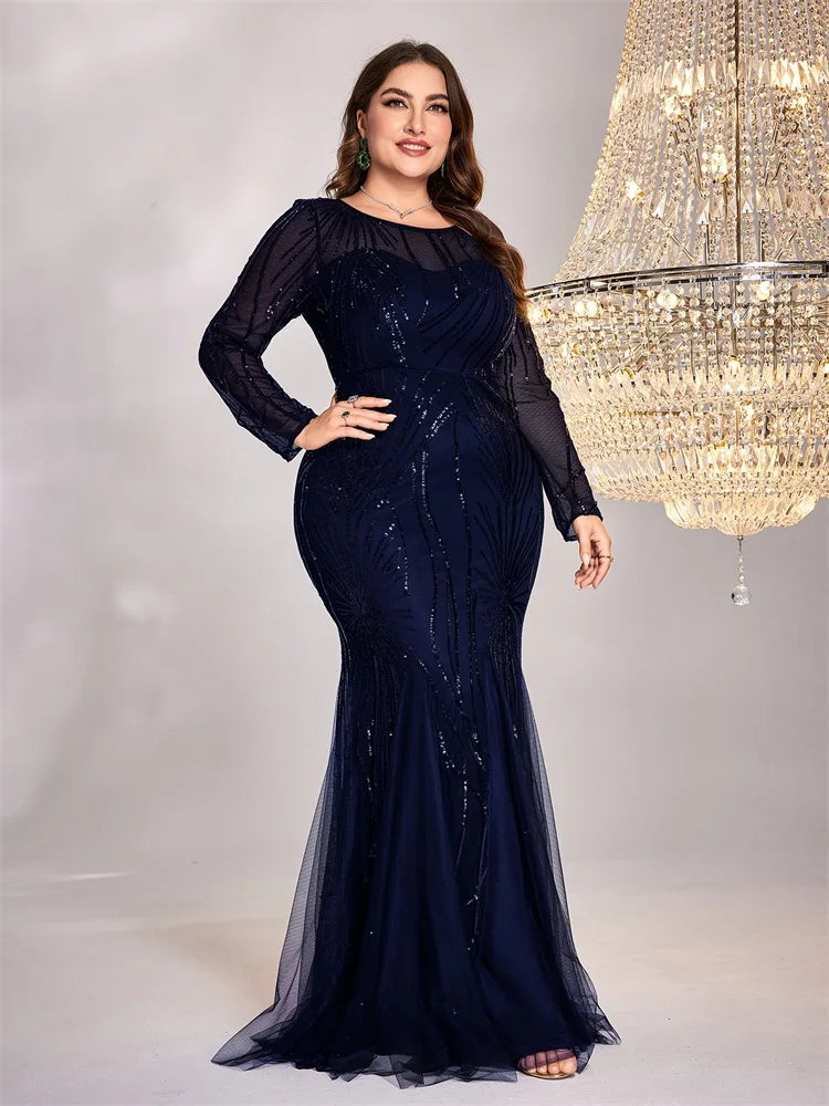 Lucyinlove Plus Size Elegant Long Sleeves Sequin Evening Dresses For Women Mermaid Formal Bridesmaid Party Maxi Prom Dress Gown San Remo Shops