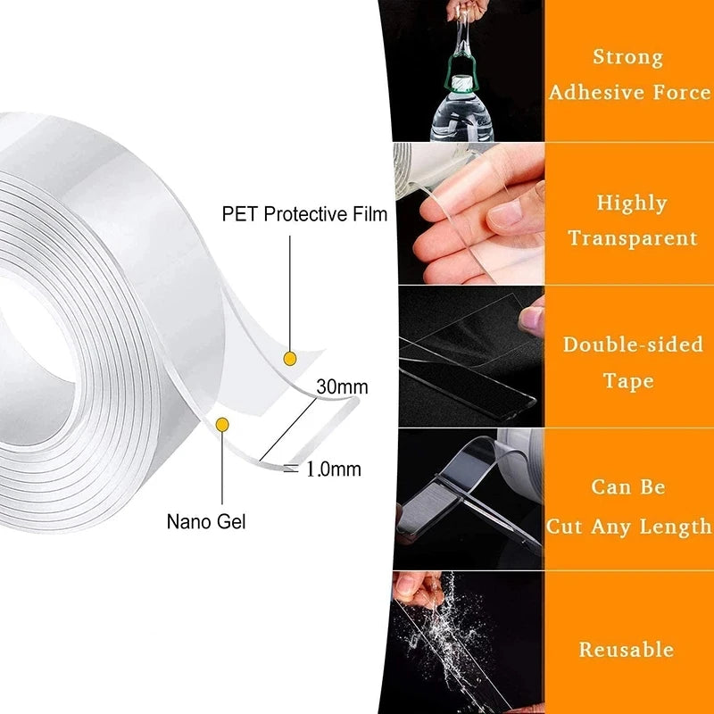 Reusable Nano Adhesive Tape Clear Double Sided Removable Transparent Alien Tape Anti-Slip Traceless for Home Supplie San Remo Shops