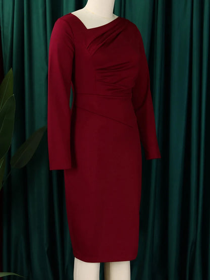 FairyShely 2025 Vestido de manga larga liso de talla grande para mujer, sexy, ajustado, de verano, ajustado, con curvas