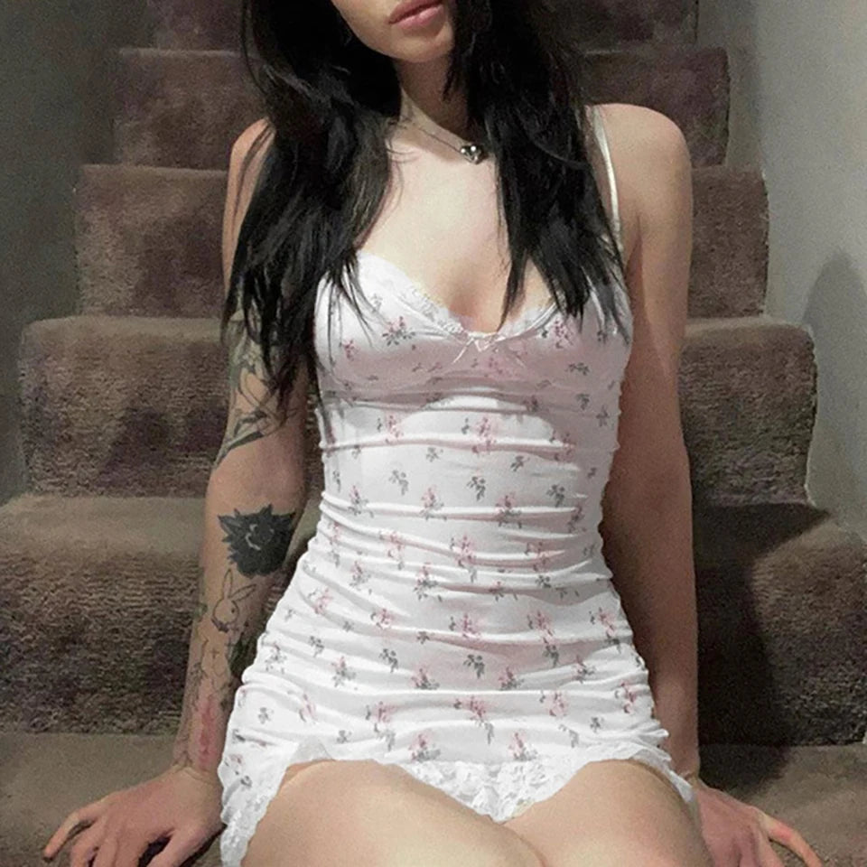 Women's Spaghetti Strap Nightgowns Lace Floral Nightdress Sweet Y2K Bodycon Sleeping Dress Casual Sleepshirt Sexy Home Wear San Remo