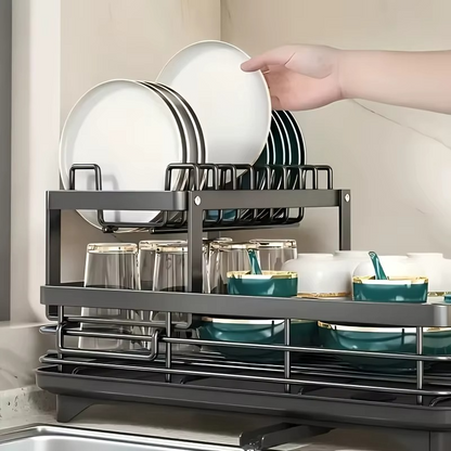 Double-tier extendable dish drainer,