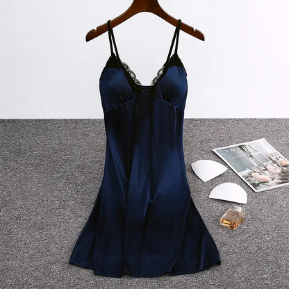 Camisones de mujer con sujetador acolchado, camisón de satén de seda sintética, vestido de dormir femenino con estampado de leopardo, ropa de dormir sin mangas, ropa de dormir para estar en casa, pijama