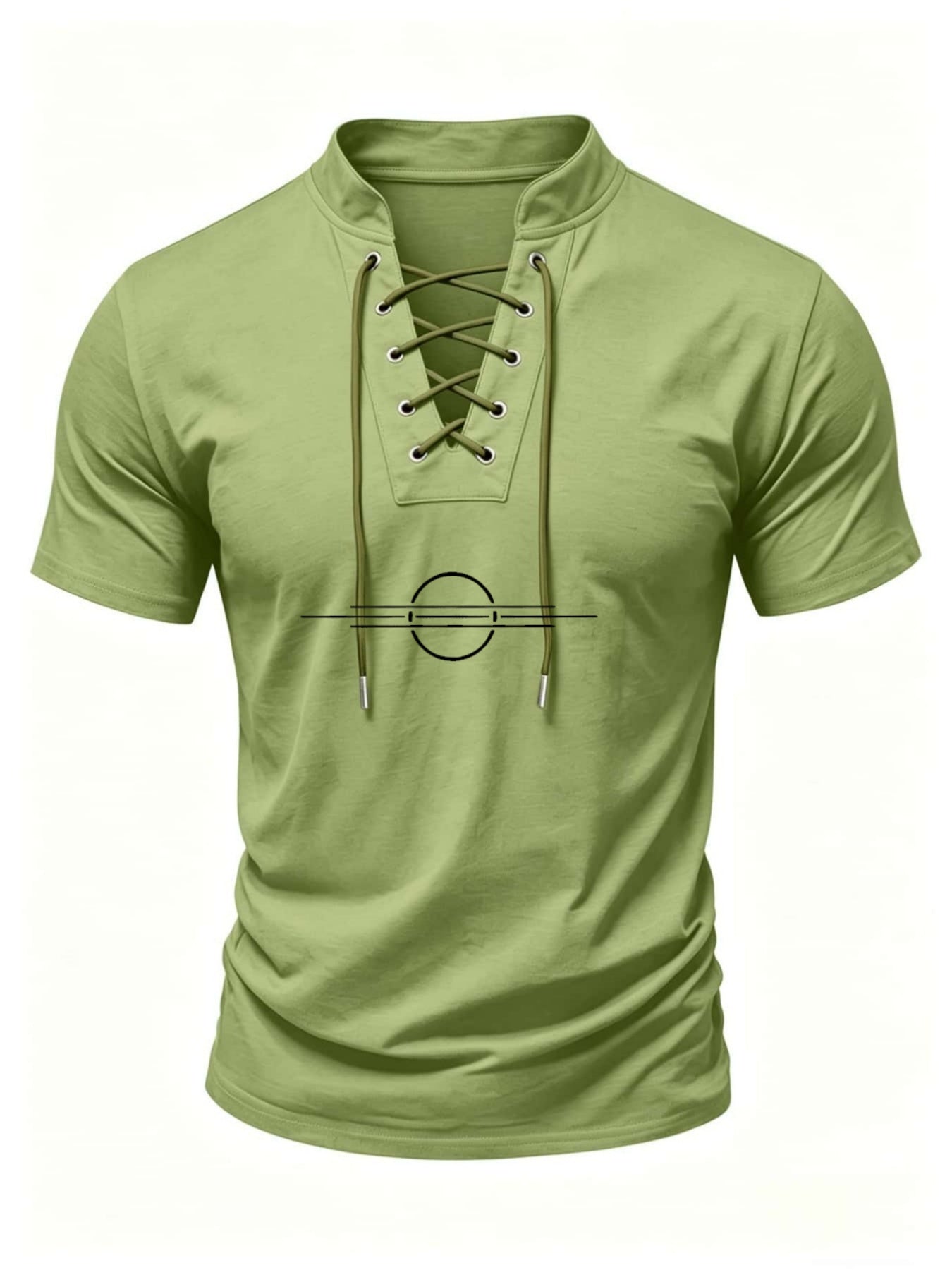Men'S Casual Lacing V-Neck Short Sleeve