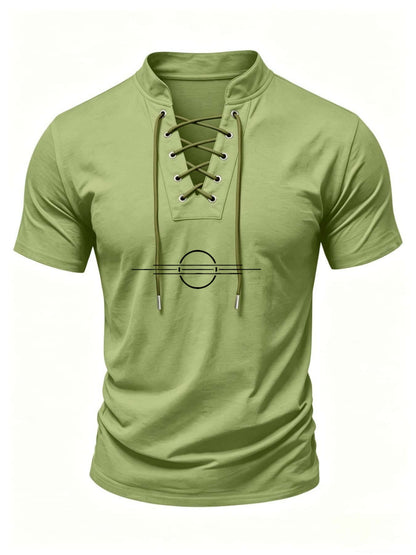 Men'S Casual Lacing V-Neck Short Sleeve