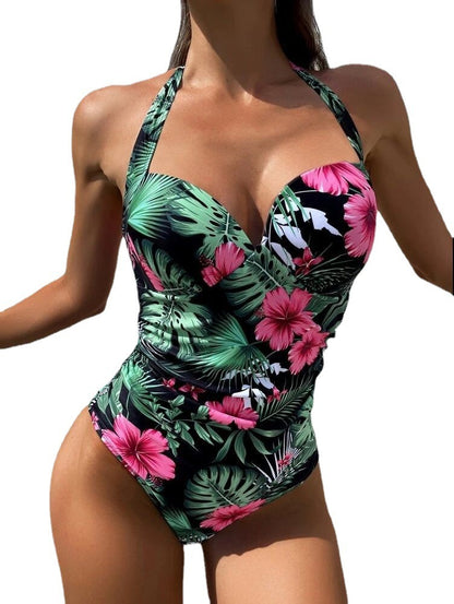Printed Conservative One-piece Halter One-piece Hard Bag European And American Sexy