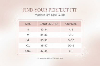 BRA SIZE CHART  S M L XL XXL XXXL
