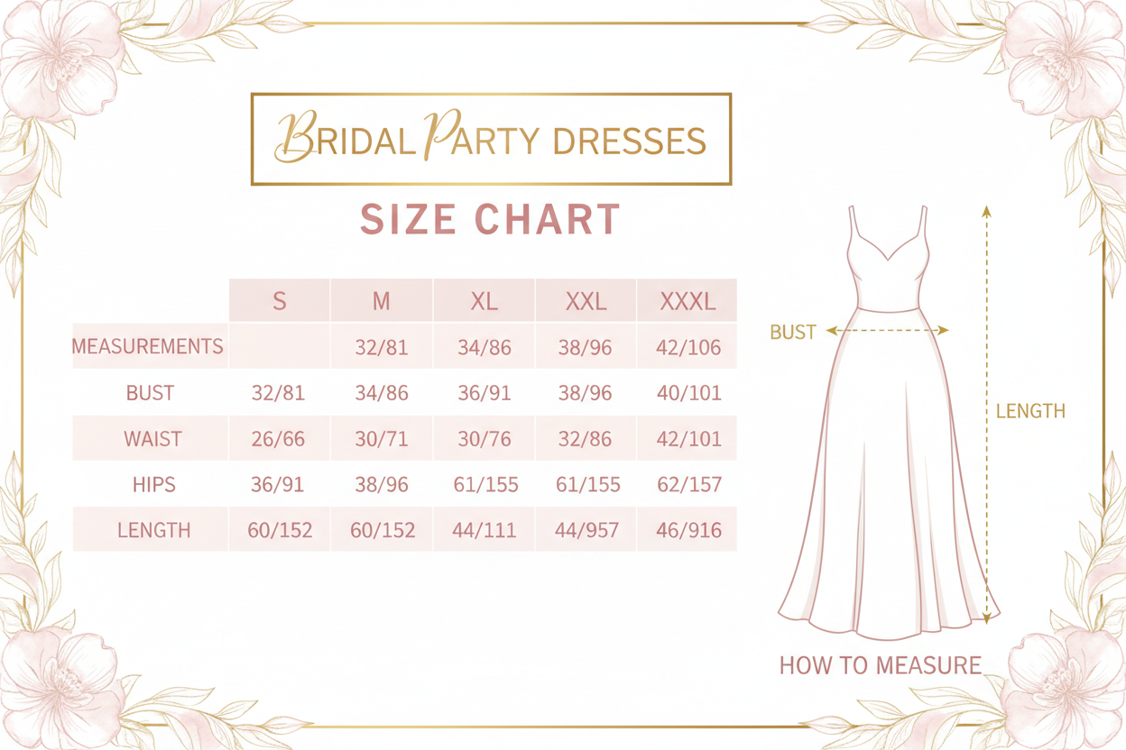 Bridal Party Dresses Size Chart S-XXXL