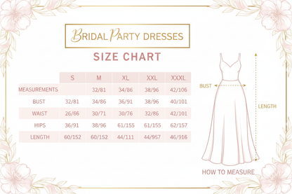 Bridal Party Dresses Size Chart S-XXXL