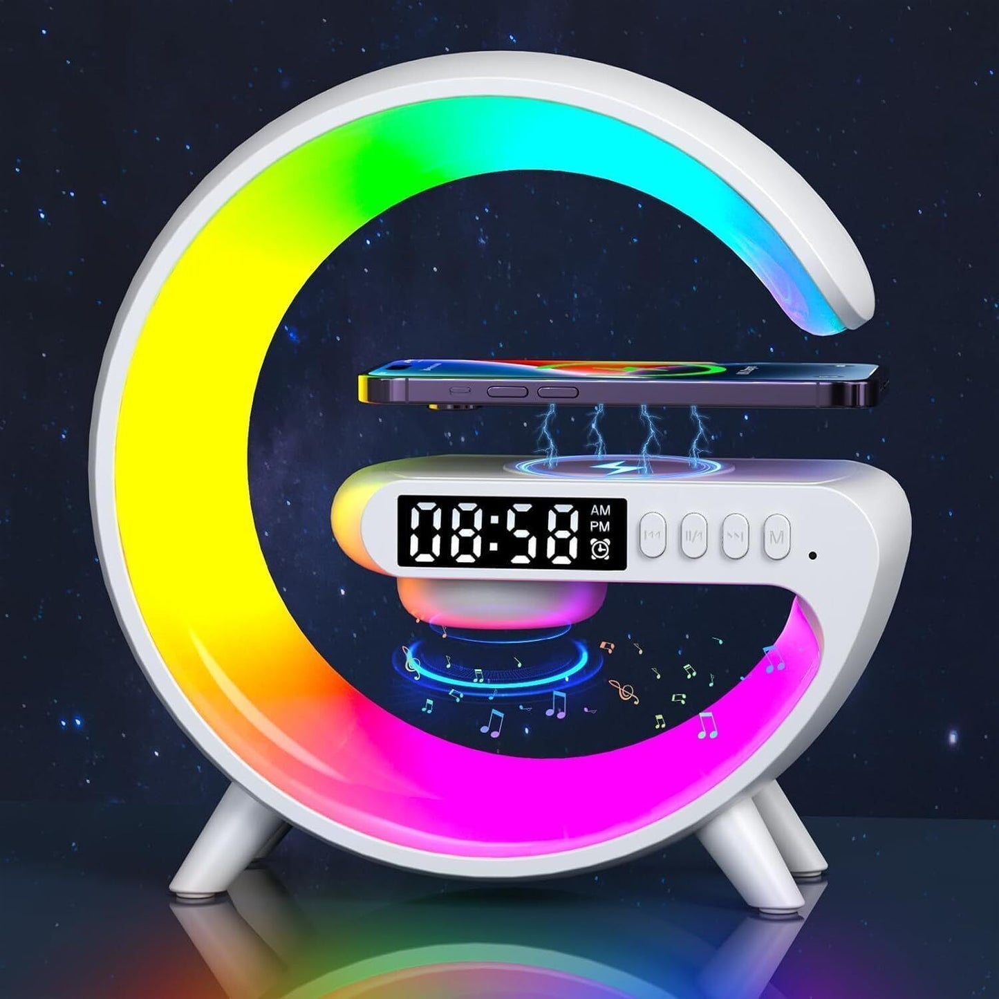 3in1 Smart G Lamp Bluetooth Speaker Wireless Charger RGB Alarm Clock Night Light