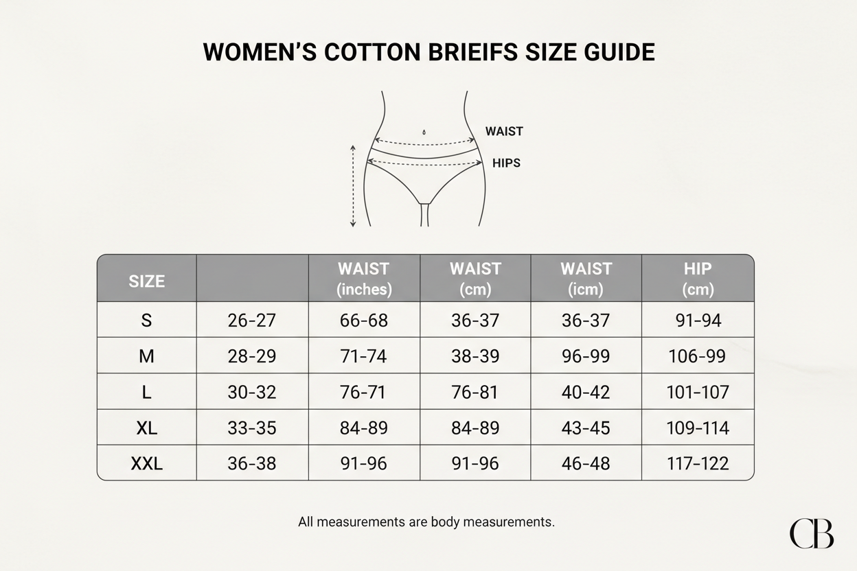 cotton briefs pantie Size chart S-XXL