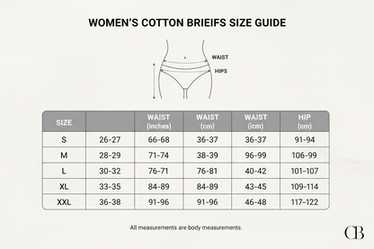 cotton briefs pantie Size chart S-XXL