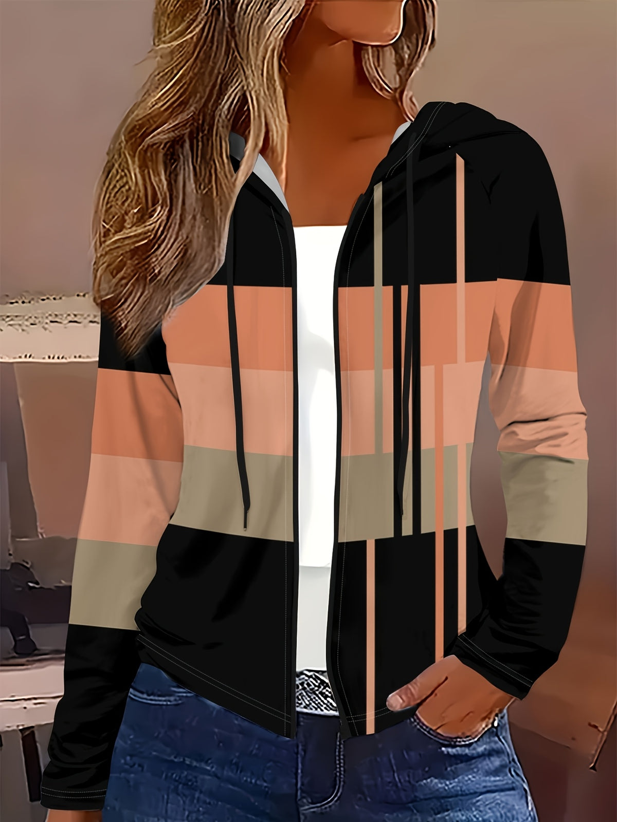 Print Women's Zip-Up Hooded Jacket
