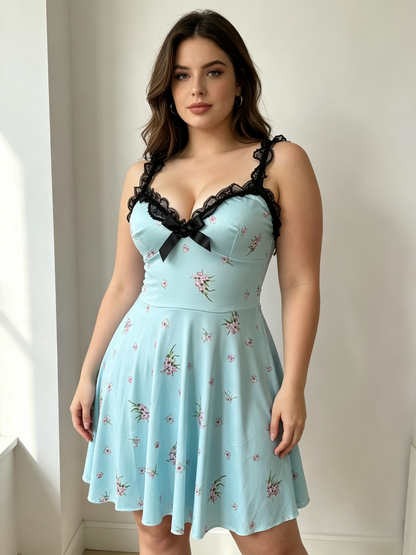 sleep dress, blue, floral
