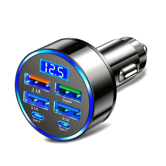 6-in-1 Fast Charging Car Adapter 3.1A Dual Type-C