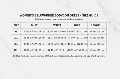 Dress below knee bodycon for women's size chart XL-4XL