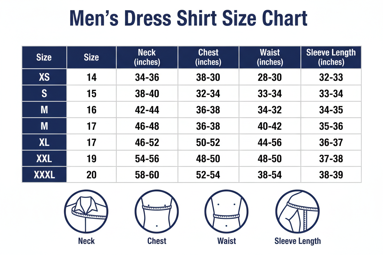 Dress Shirt for Men Size Chart