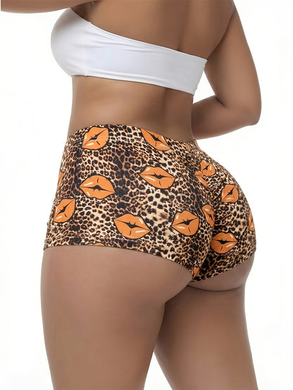 5pcs Set of Lip Print Leopard-Print Beach Shorts