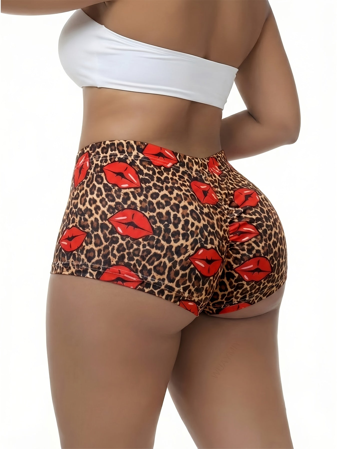 5pcs Set of Lip Print Leopard-Print Beach Shorts