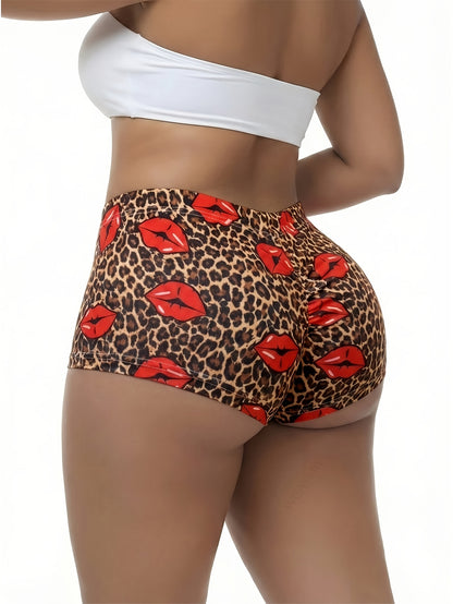 5pcs Set of Lip Print Leopard-Print Beach Shorts