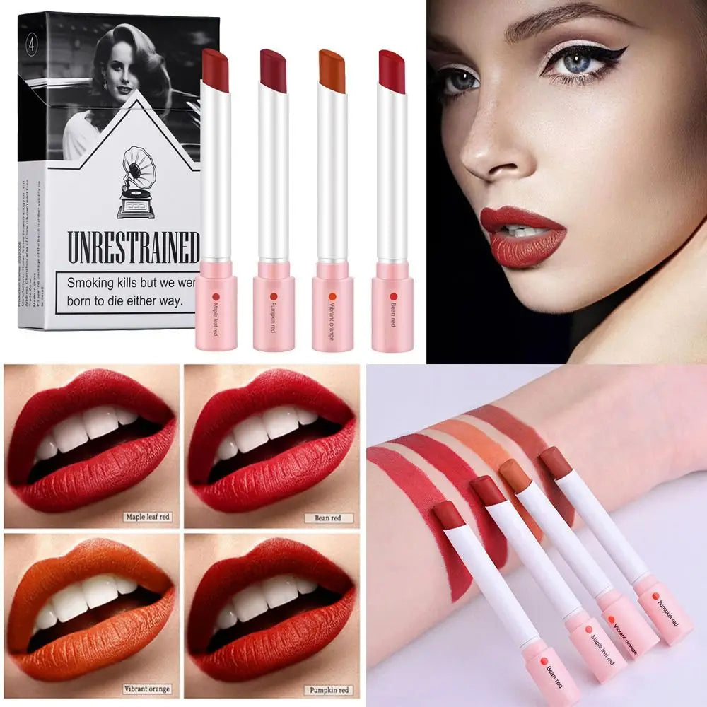 Creative Cigarette Lipstick Set 4 Colors Matte Long Lasting Waterproof Matt Lip Stick Tube Nude Red Lips Makeup San Remo