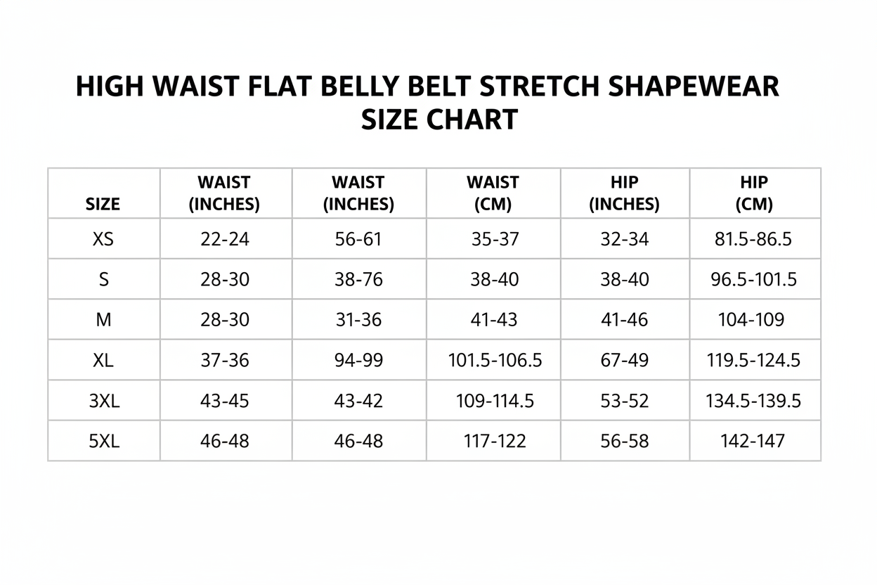 High Waist Flat Belly Belt Stretch Shapewear Size Chart XS-5XL