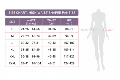 High Waist Shaper Panties For Women size chart