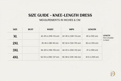 Knee dress SIZE Char t1 XL TO 4XL