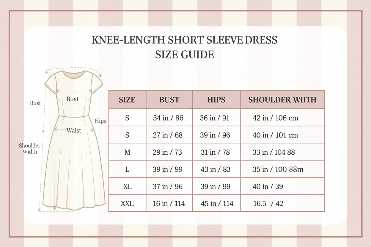knee-length short sleeve dress size Chart S-XXL
