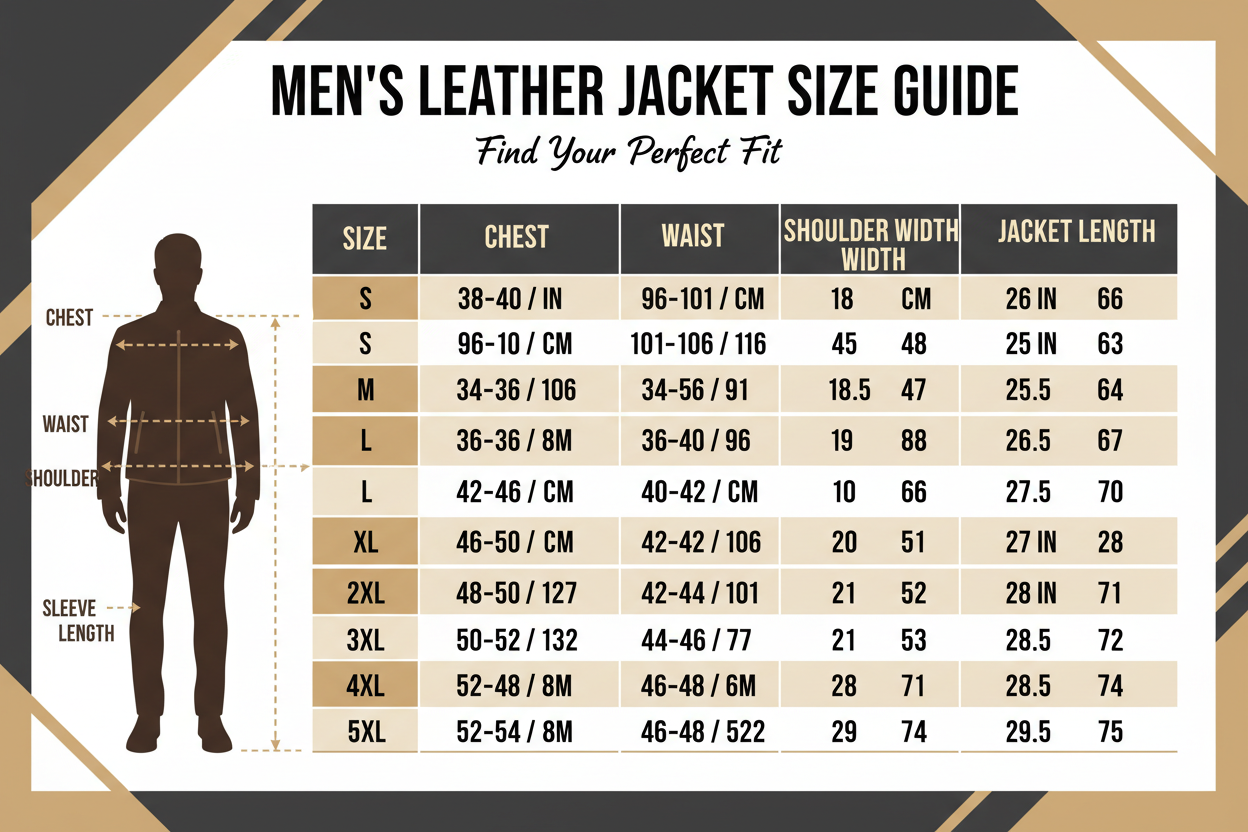 Leather men Jacket   Size Chart S-5XL