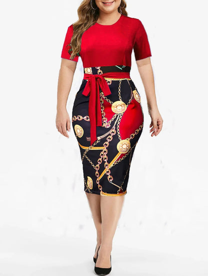 Short Sleeve Round Neck Slight Stretch Slim Fit Mini Dress with Belt