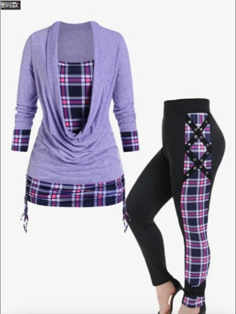 2 Pieces Set T-Shirt Slim Pants Suit Aesthetic