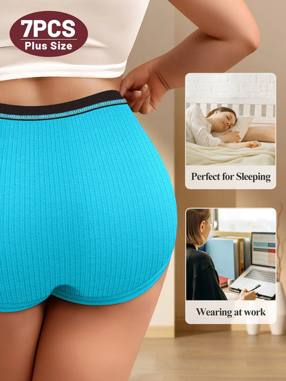 7pcs Plus Size Panties, High Waist