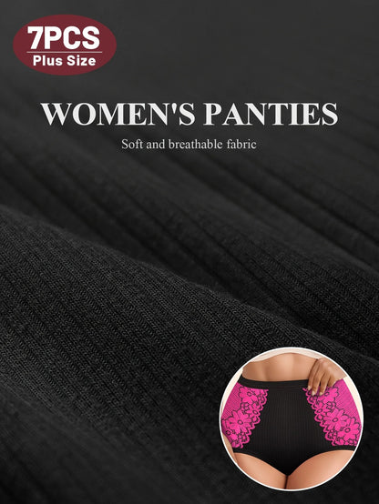 7pcs Plus Size Panties, High Waist