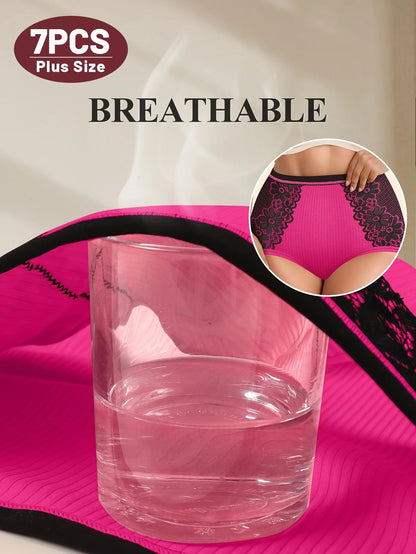 7pcs Plus Size Panties, High Waist