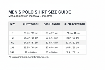 men polo shirt size chart  s-3xl