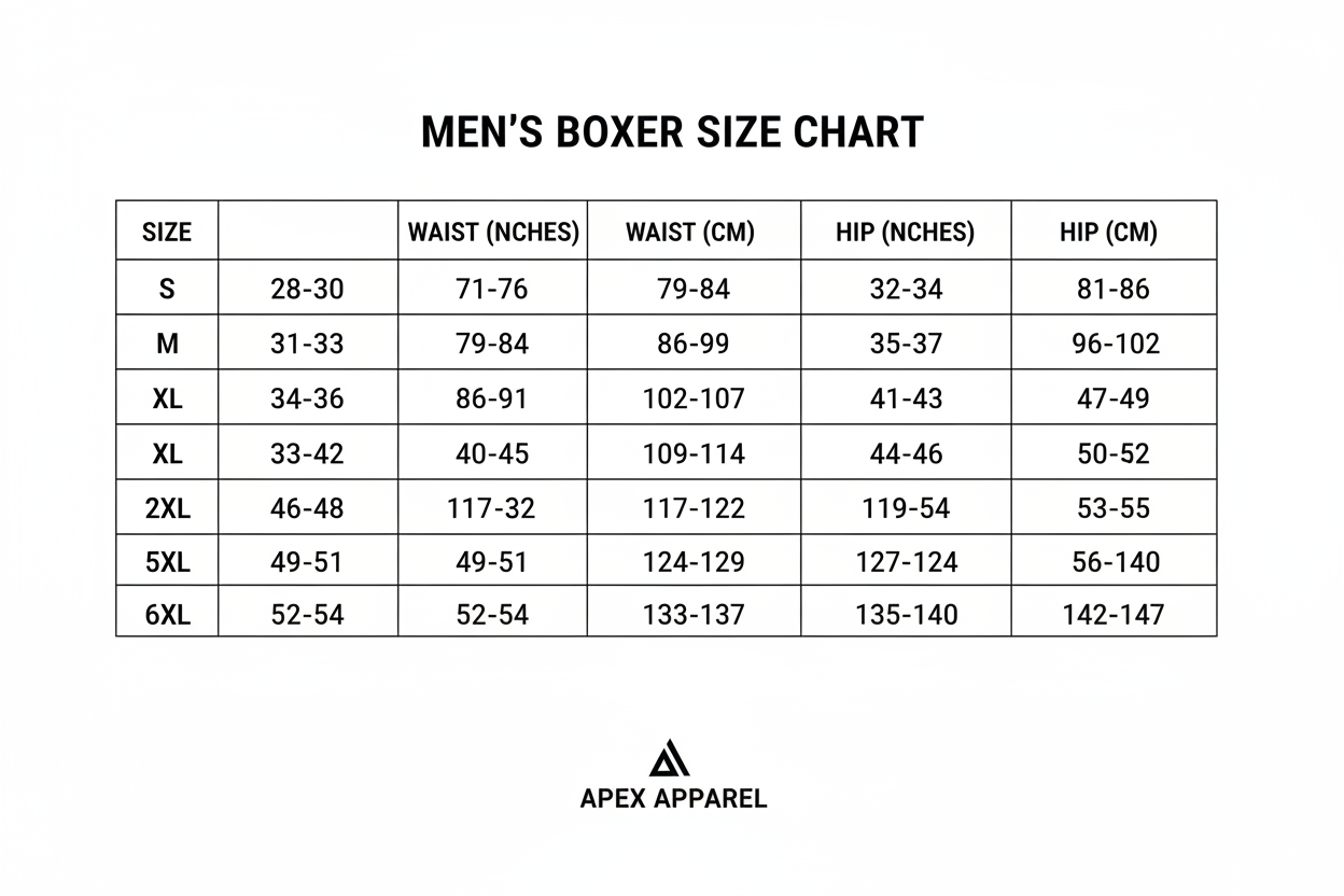 Men's Boxer Size Chart S-6XL
