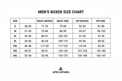 Men's Boxer Size Chart S-6XL