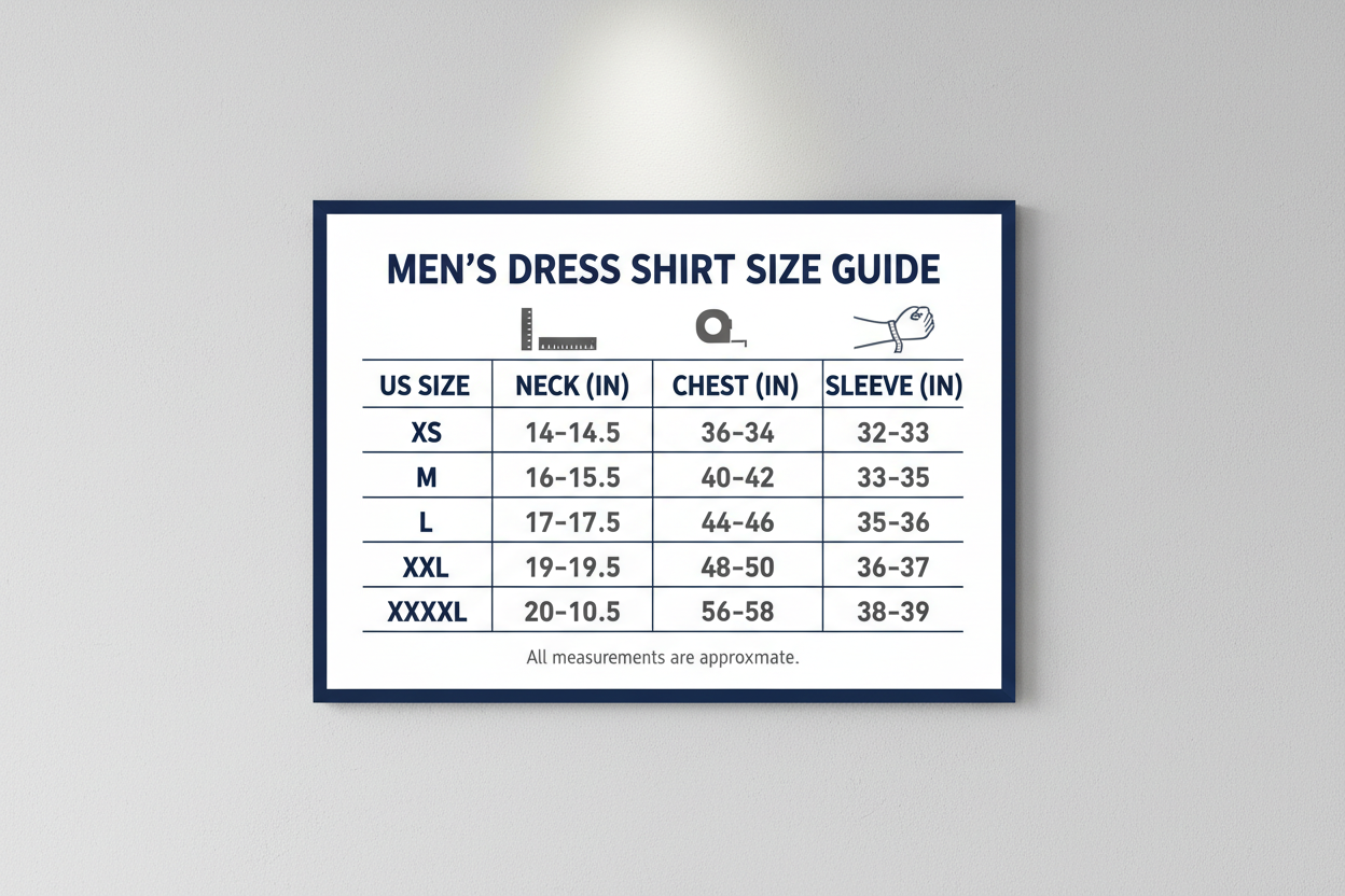 men's dressed shirt size chart