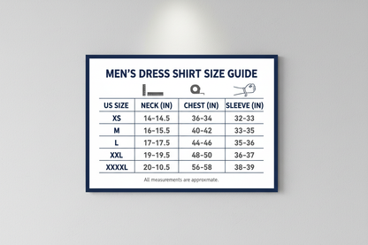 men's dressed shirt size chart