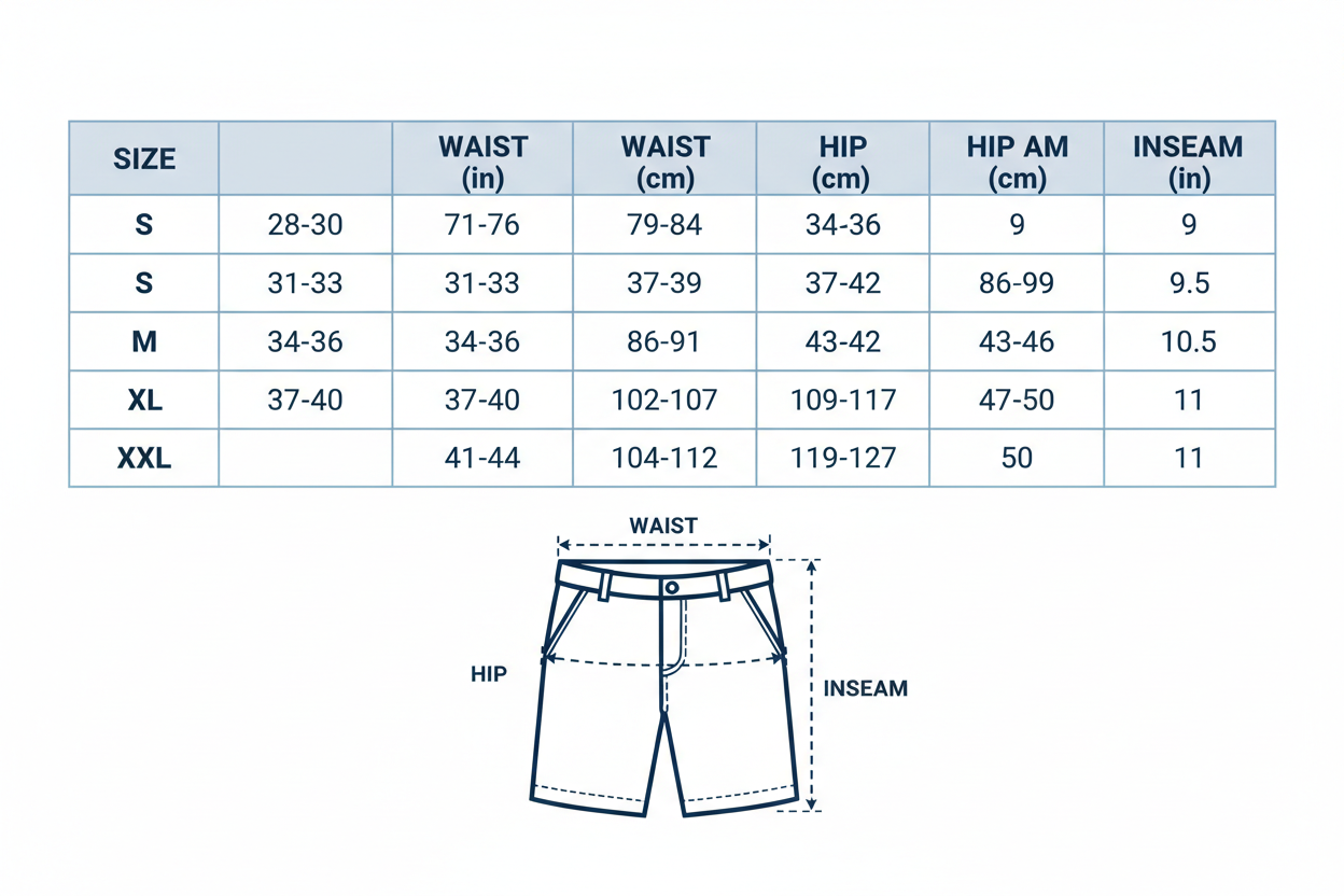 Men's knee-length shorts size chart