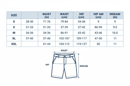 Men's knee-length shorts size chart