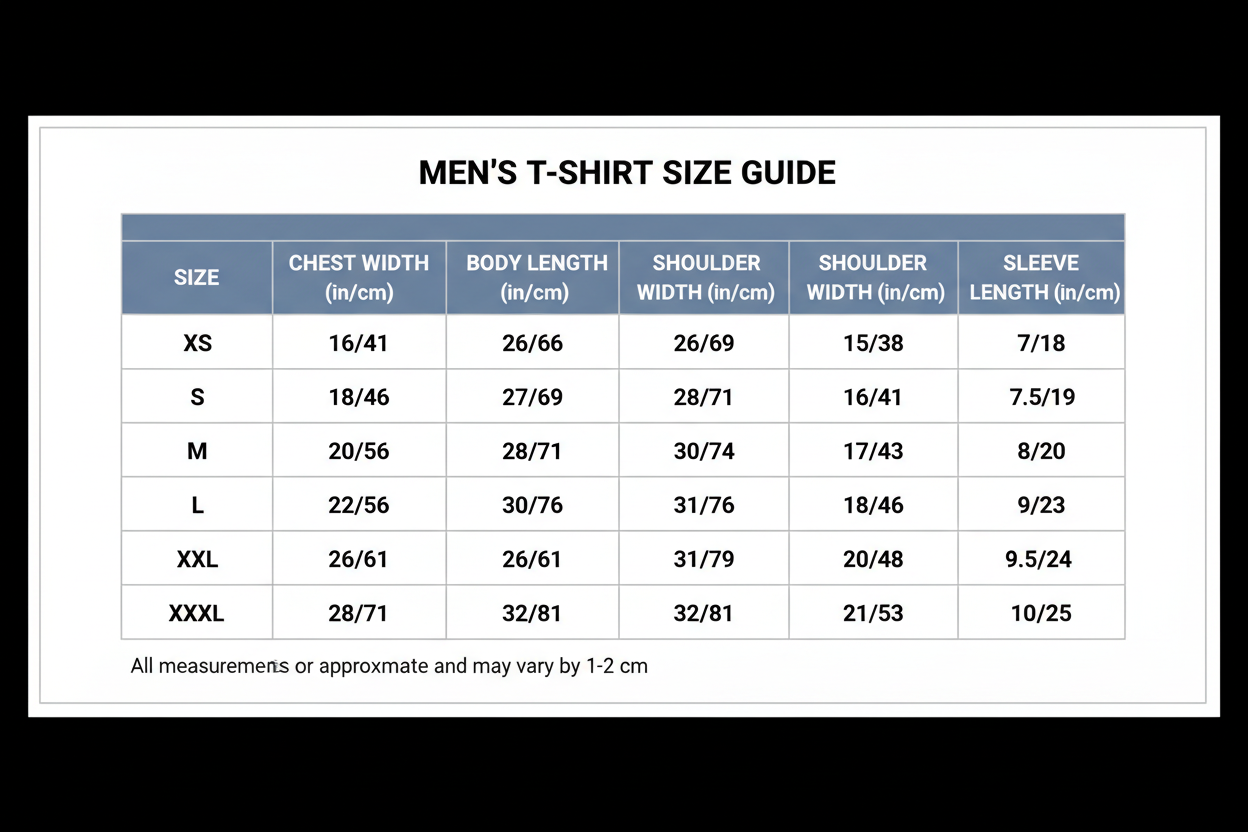men's T-shirt Size chart