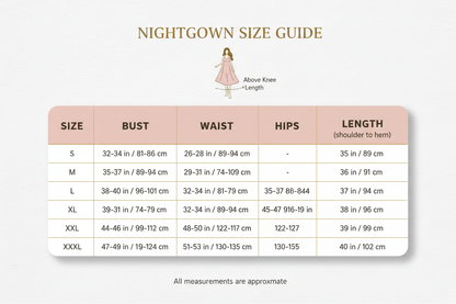  Nightgown above knee Size Chart S-XXXL