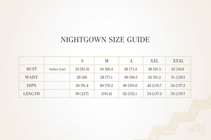  nightgown Size Chart S-M-L-XL-XXL-XXXL 